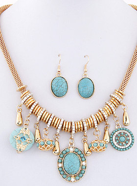 包邮波西米亚奢华松石女水滴项链