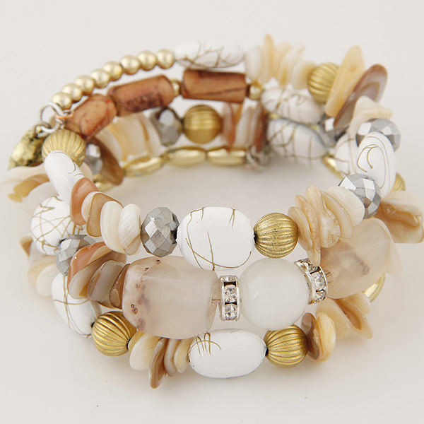 ສາຍແຂນໂບໂຮ Crystal Beaded Shell Bracelet