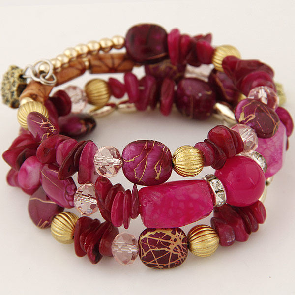 ສາຍແຂນໂບໂຮ Crystal Beaded Shell Bracelet