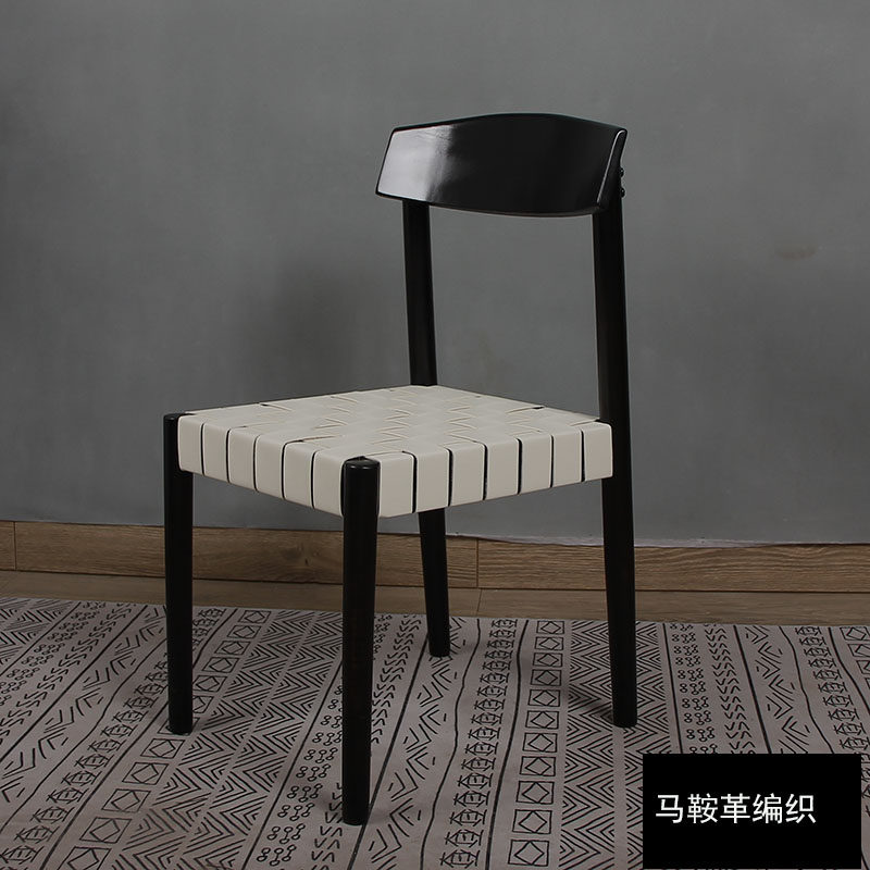 北欧日式实木绑带餐椅咖啡椅休闲现代简约靠背椅极简家用书桌椅子 - 图1
