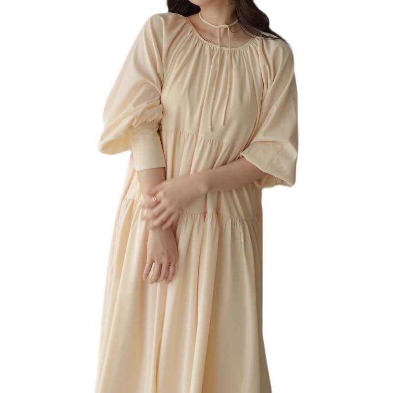 日单原单2023春夏新淡色甜美前后两穿拼接系带宽松大摆长袖连衣裙 - 图3