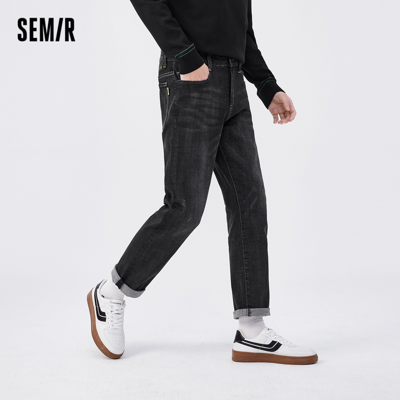 森马2022夏季新款男士蓝色小脚裤子 森马裕伟牛仔裤