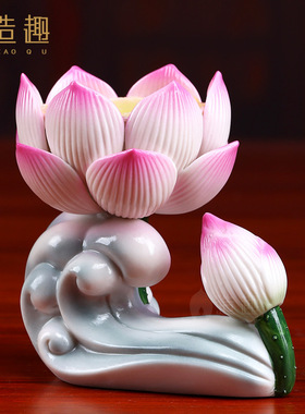 蜡烛灯座陶瓷复古摆件彩绘佛具