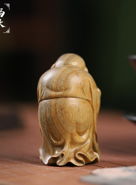 绿檀木雕寿星手把件文玩桌面摆件