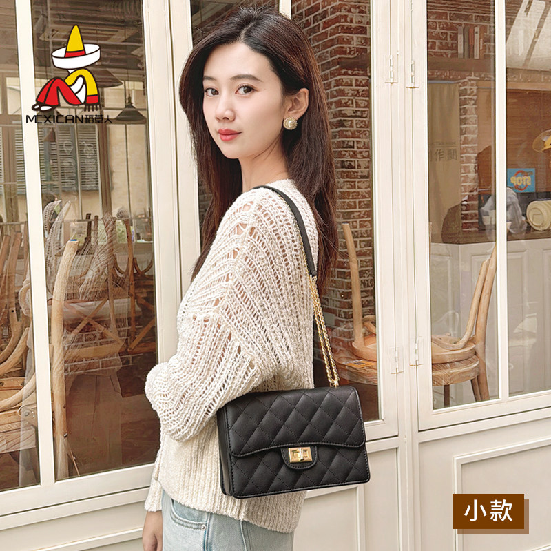 稻草人女包牛皮斜挎包2025新款女士包包高级感真皮单肩链条小方包,淘宝优惠券,粉丝福利购,淘宝优惠卷