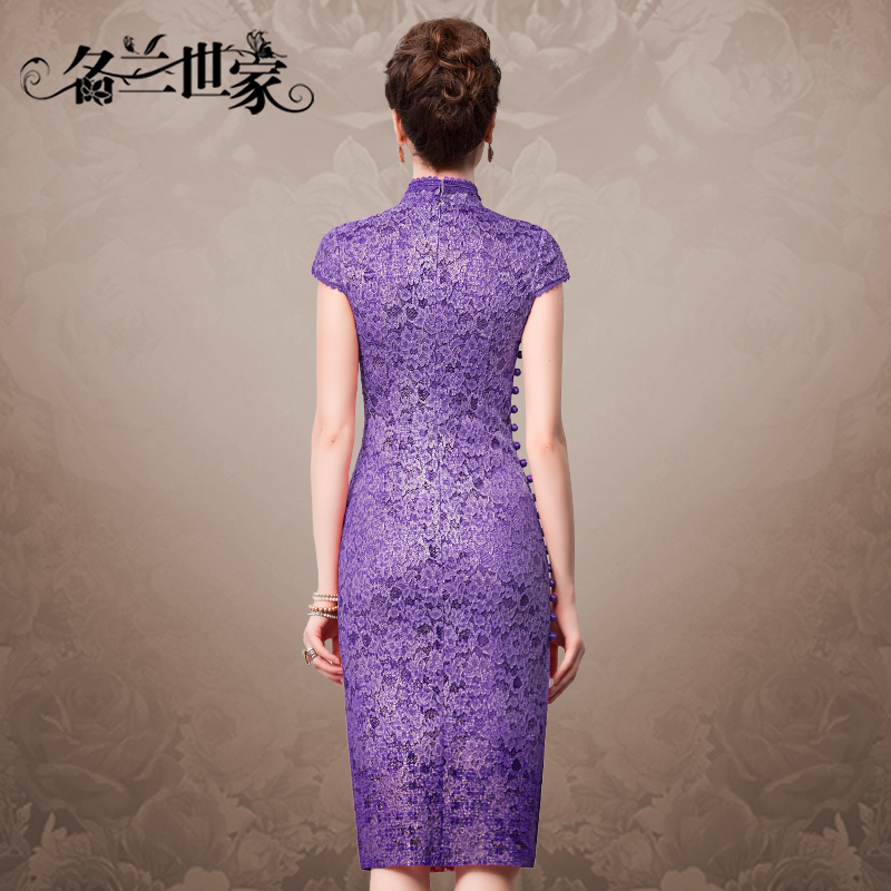 名兰世家原创春夏婚礼婚宴晚礼服短袖改良日常旗袍礼服粉色蕾丝_虎窝淘