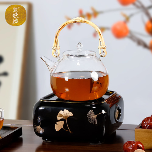 莺歌烧电陶炉煮茶器套装家用泡茶四方小型银壶玻璃壶煮茶炉烧水壶 - 图3