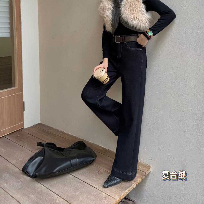 爆犀牛2025冬季新款加绒加厚宽松防褪色阔腿牛仔裤女垂感直筒长裤,淘宝优惠券,粉丝福利购,淘宝优惠卷
