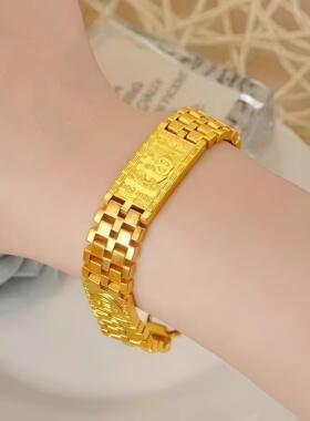 福字手链金色首饰男士手链宽版百福手链经典老板大气手环链条礼物