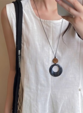 复古长款黑色圆环吊坠项链女老钱风高级感时尚毛衣链简约百搭秋冬