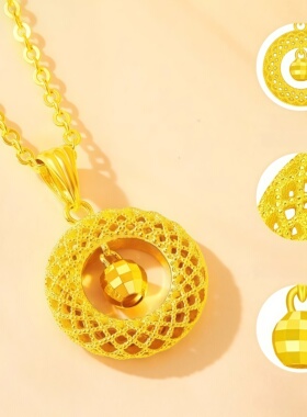 时尚百搭转运珠花丝平安扣吊坠女镂空百搭项链节日送妈妈礼物饰品