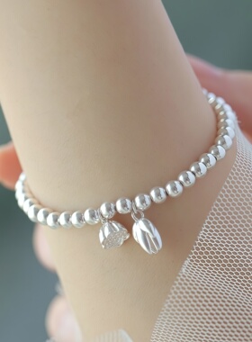 两世欢莲心银色手链手串女清新松紧绳子年轻款新中式创意首饰女款