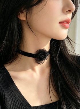 玫瑰花黑choker锁骨链