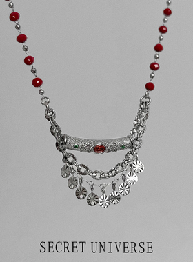 SU浮空岛「大祭司」苗疆少女原创小众高级感锁骨链暗红色转筒项链