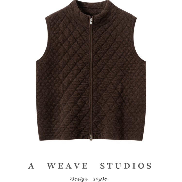 万能搭配100%纯山羊绒肌理感软糯女马甲立领拉链短款针织开衫坎肩 - 图3