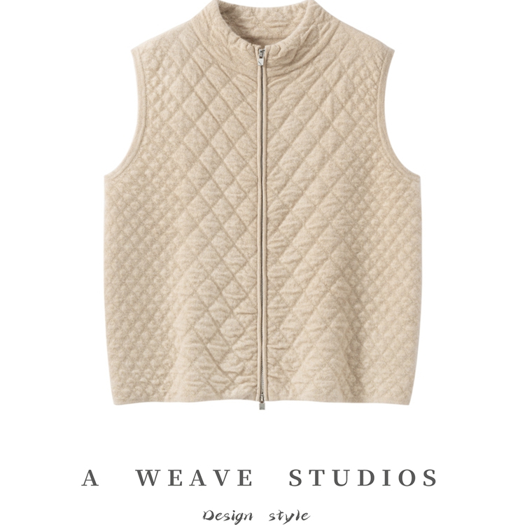 万能搭配100%纯山羊绒肌理感软糯女马甲立领拉链短款针织开衫坎肩 - 图0