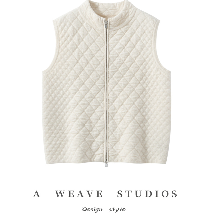 万能搭配100%纯山羊绒肌理感软糯女马甲立领拉链短款针织开衫坎肩 - 图1