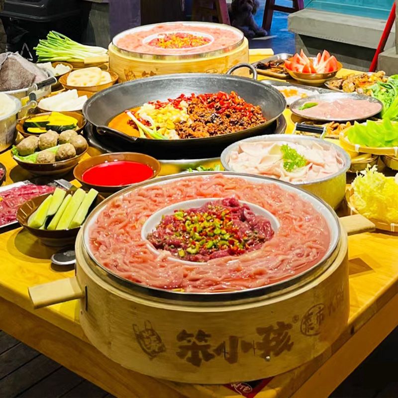 笨小孩菜市火锅同款蒸笼屉牛肉鸭肠拼盘网红半斤八两专用套装商用 - 图0