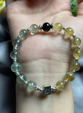 天然水晶绿幽灵金发晶手链女