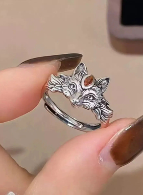 【抖音同款】甄韵【九尾】狐狸戒指国风开口复古银色做旧民族风