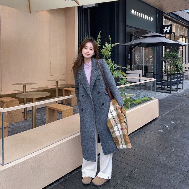 小小家 小个子小码正肩驼绒＋羊毛大衣保暖柔软中长款双面呢外套