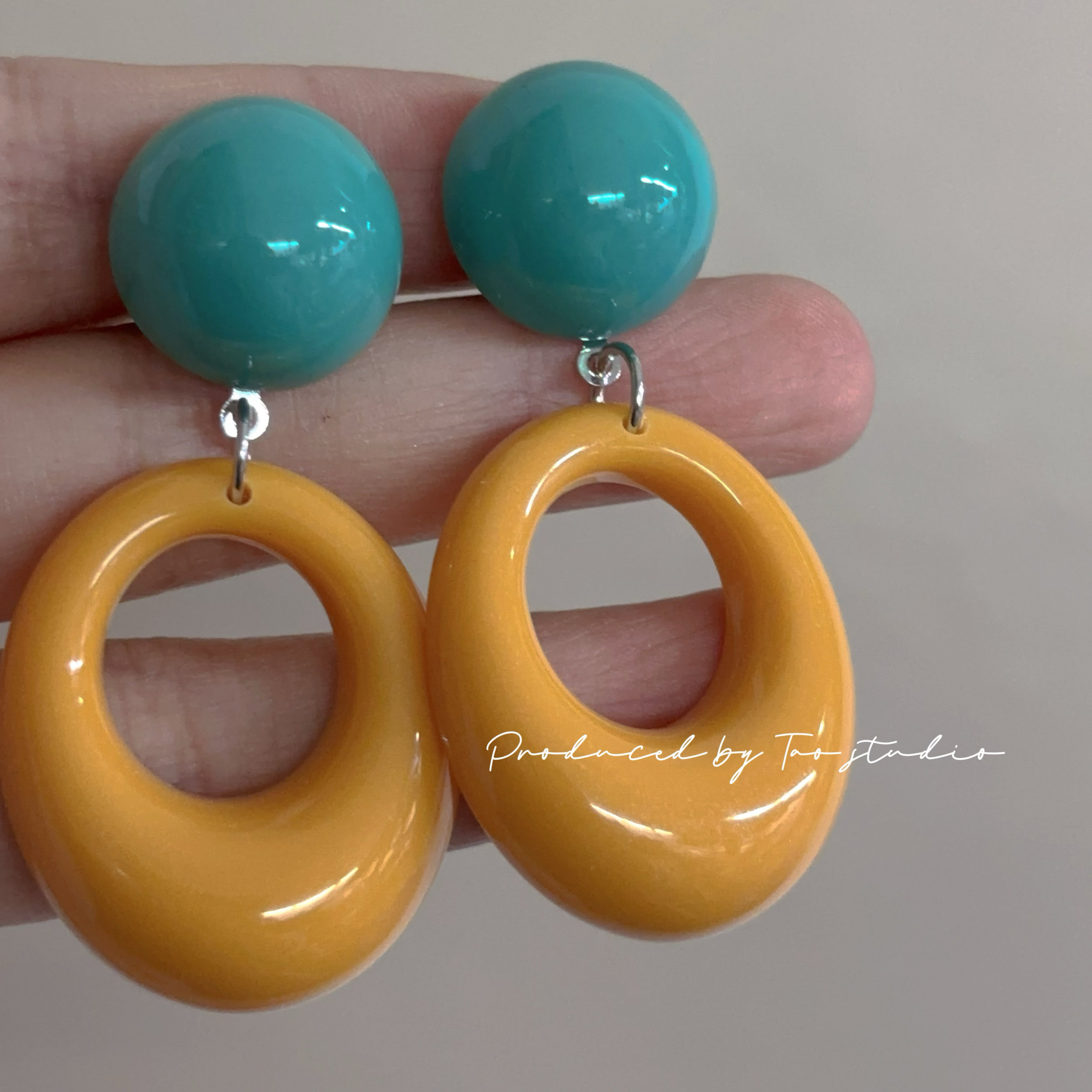 摩登复古80年代感港风式黄蓝怀旧撞色耳环无耳洞耳夹气质耳饰女,淘宝优惠券,粉丝福利购,淘宝优惠卷