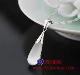 纯银短款夸张生日礼物水滴吊坠