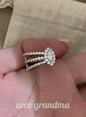 简约三线马眼石开口戒指女
