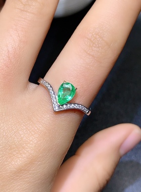 活圈 925银镀白金5*7mm 天然祖母绿 戒指 空托 V844