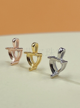 S925银镀金  白金色   黄金色  心形 6*6mm 吊坠空托 新品