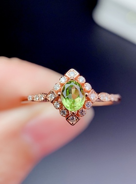 925银镀白金天然橄榄石戒指