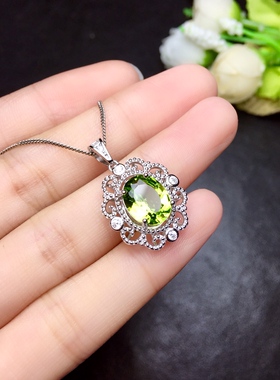 925银天然橄榄石吊坠空托戒指