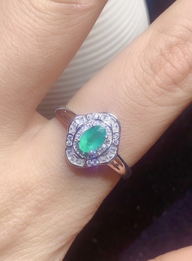 925银镀白金天然祖母绿戒指