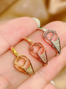 18k金椭圆4*5mm 18K白金黄金玫瑰金戒指空托 成品 可代镶嵌 V