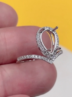 18k金 水滴7*9mm 18K白金 玫瑰金 黄金戒指空托 可代镶嵌