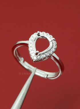 925银镀白金水滴戒指空托