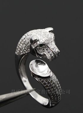 琥珀珠子925银镀白金戒指空托