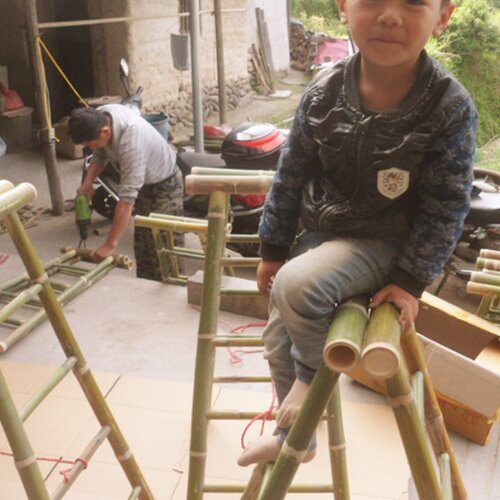 幼儿园爬梯竹梯子儿童玩具梯子人字梯 竹制玩具安吉户外游戏器材 - 图2