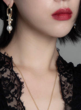 三吉彩花同款耳钉三叉戟珍珠耳环