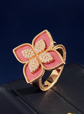 四叶草戒指菱形花朵镶钻食指环