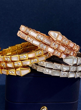 高级感气质贝母镶钻蛇形手镯