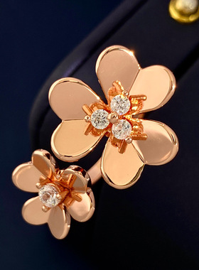 莫桑石花朵开口戒指女高级感镶钻戒指小众三叶草冷淡风气质食指环