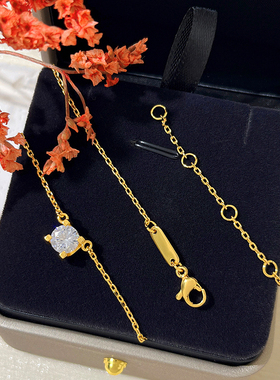 小方块牛头项链四爪镶嵌单钻项链女夏轻奢精致小众超闪锆石锁骨链