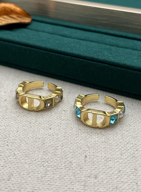 部落风CD字母开口戒指女潮酷辣妹复古树脂珠仿水晶库洛米指环手饰