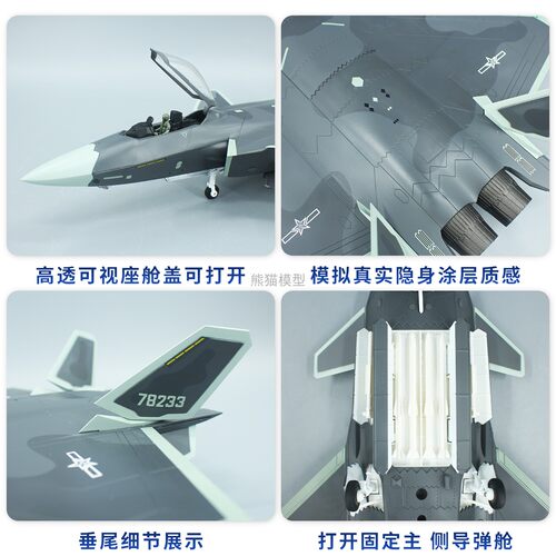 1:48中国歼20隐形战斗机模型 合金J20仿真飞机成品摆件收藏航展礼 - 图3