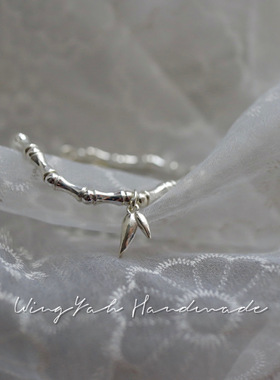 通体S925纯银竹节手链古风典雅竹叶挂饰传承东方美学手饰