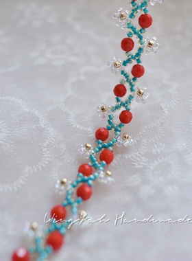 WingYah 红果子花朵串珠手链 天然珊瑚珠进口米珠