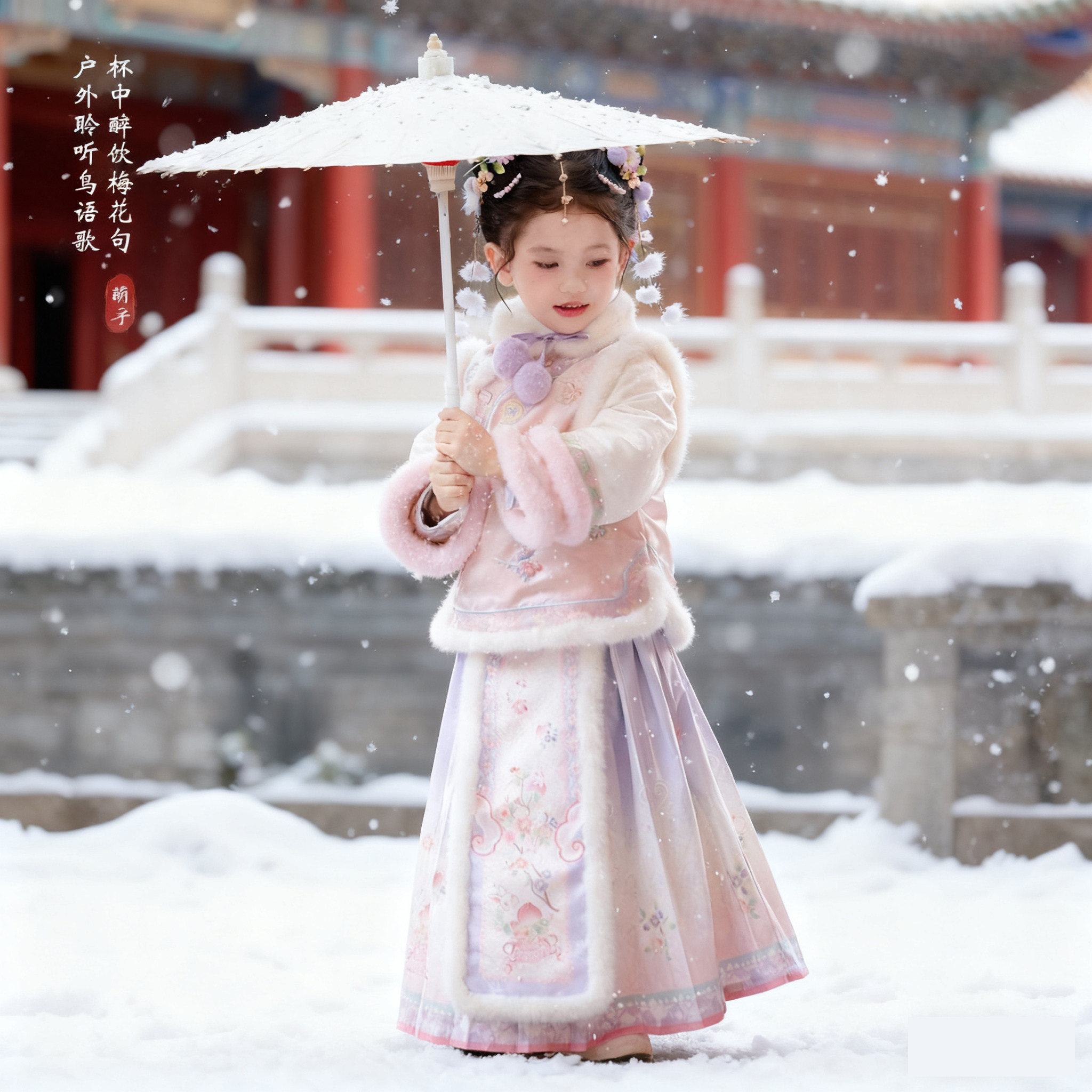 汉服女童冬装粉色古装套装加绒加厚新年过年儿童拜年服新中式,淘宝优惠券,粉丝福利购,淘宝优惠卷