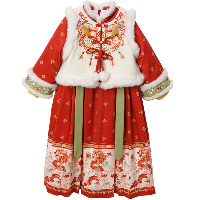 汉服女童秋冬马年2025古装明制马面裙喜庆过年衣服红女宝宝拜年服,淘宝优惠券,粉丝福利购,淘宝优惠卷