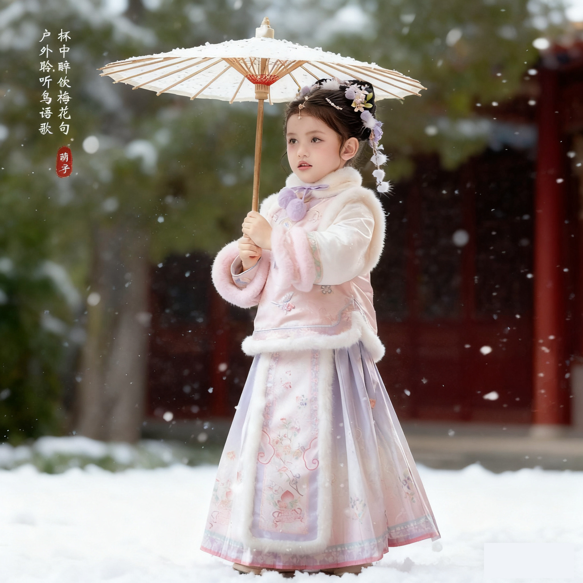 汉服女童冬装粉色古装套装加绒加厚新年过年儿童拜年服新中式,淘宝优惠券,粉丝福利购,淘宝优惠卷